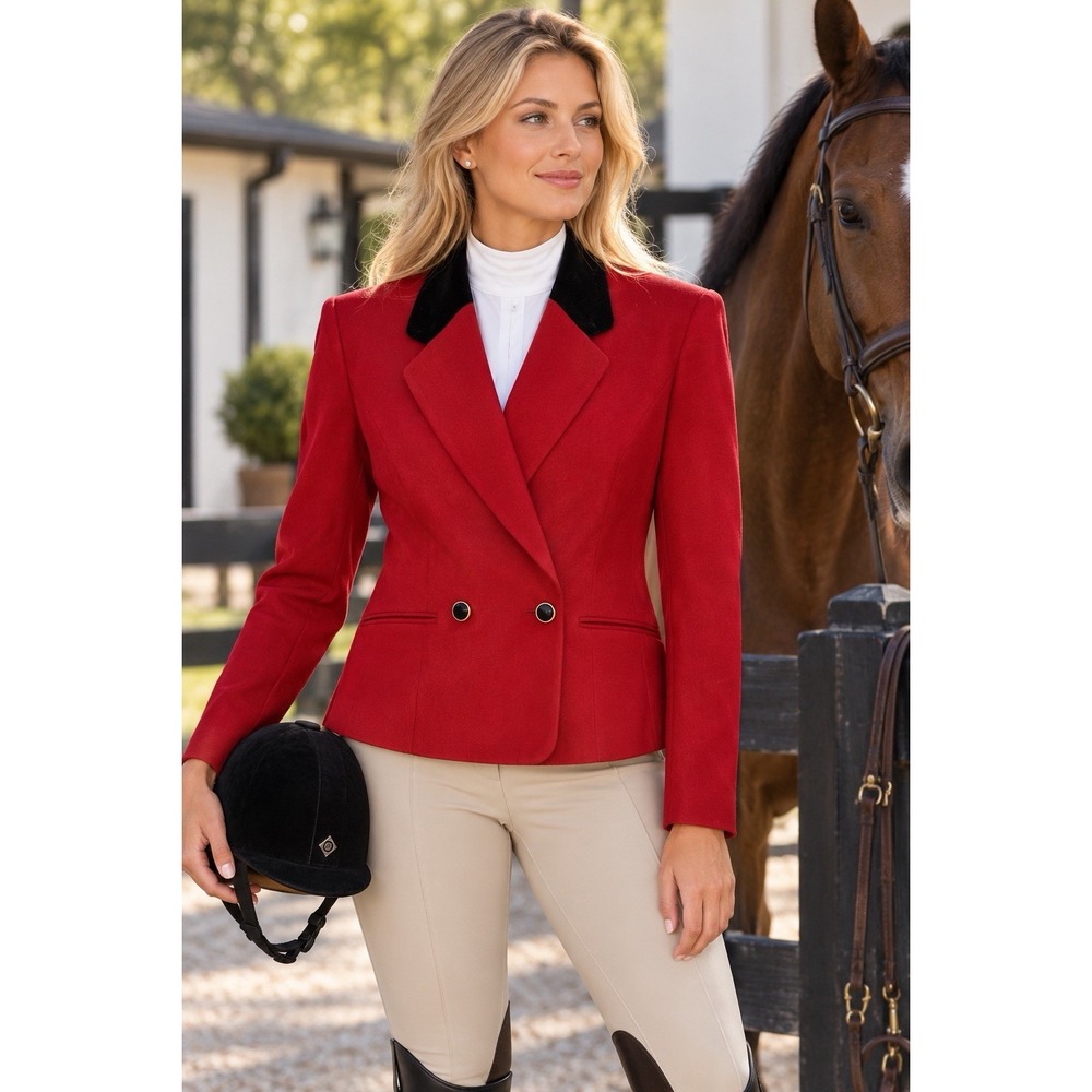 Vtg Pendleton Red Virgin Wool Riding Jacket~Sz 8~Velvet Collar Tailored Luxury - Picture 16 of 16